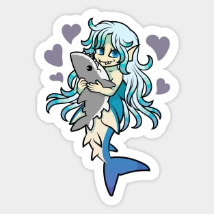 Cute Mermaid Loves Her Shark Plush Sticker